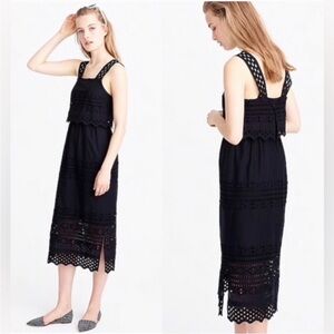 J. Crew Black Eyelet Midi Dress - Cottagecore Boho Feminine Romantic - 0